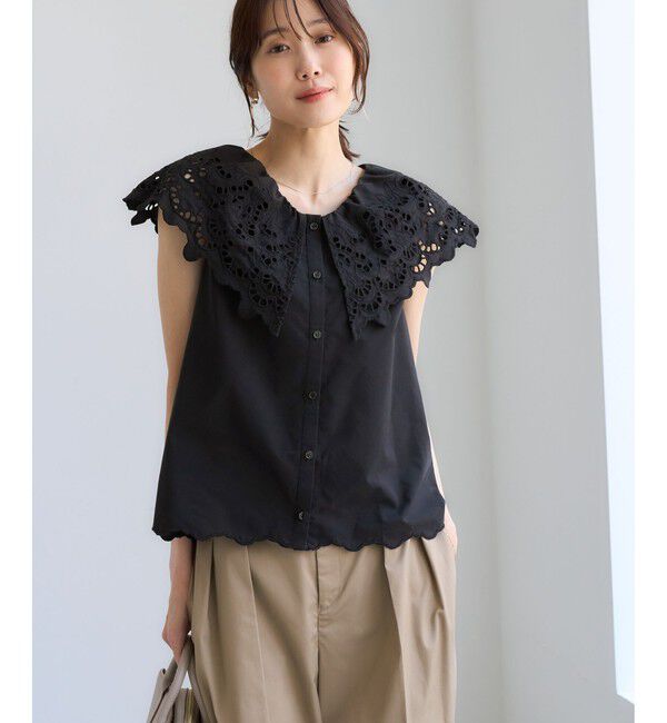 Rope&rsquo;Picnic「刺繍フリルブラウス」|シャツ・ブラウス|ブラック(01)