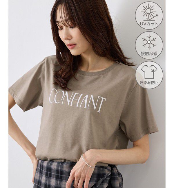 Rope&rsquo;Picnic「フロッキーロゴTシャツ/UVカット・接触冷感・汗染み防止」|Tシャツ・カットソー|カーキー(36)