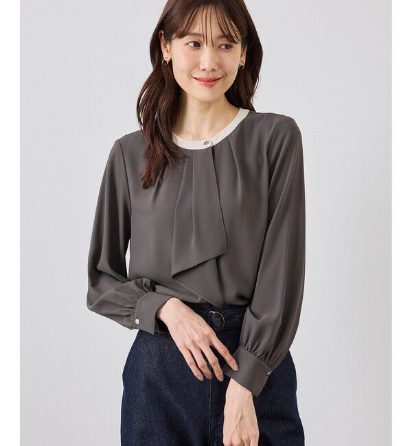 Rope&rsquo;Picnic「【WEB限定サイズ】配色アソートボウタイブラウス/通勤・お仕事」|シャツ・ブラウス|チャコール(06)