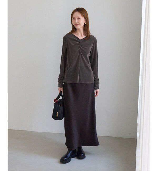 Rope&rsquo;Picnic「フロントギャザーVネックシアーフロッキートップス」|Tシャツ・カットソー|