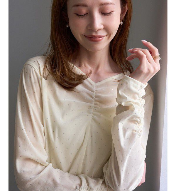 Rope&rsquo;Picnic「フロントギャザーVネックシアーフロッキートップス」|Tシャツ・カットソー|