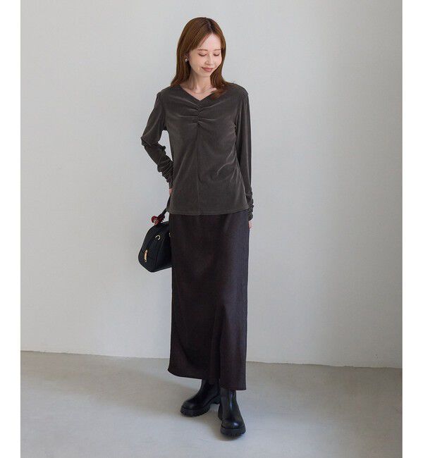 Rope&rsquo;Picnic「フロントギャザーVネックシアーフロッキートップス」|Tシャツ・カットソー|