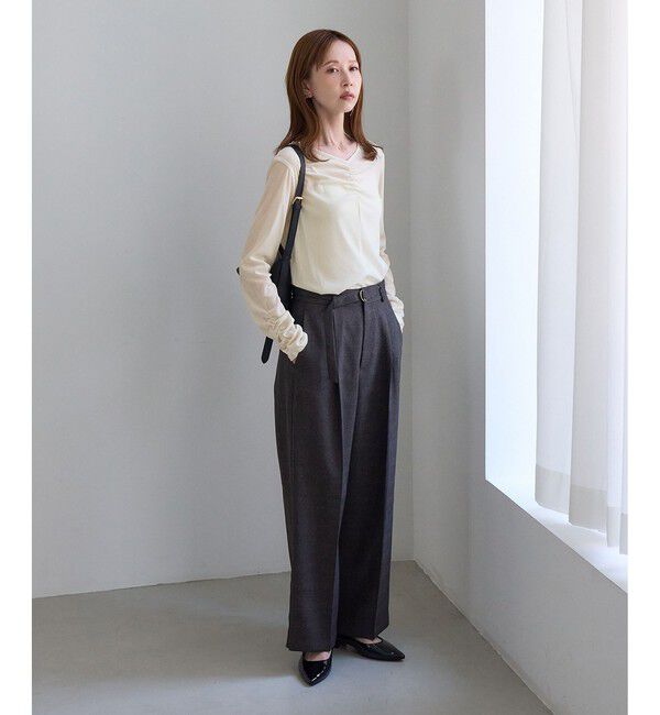 Rope&rsquo;Picnic「フロントギャザーVネックシアーフロッキートップス」|Tシャツ・カットソー|