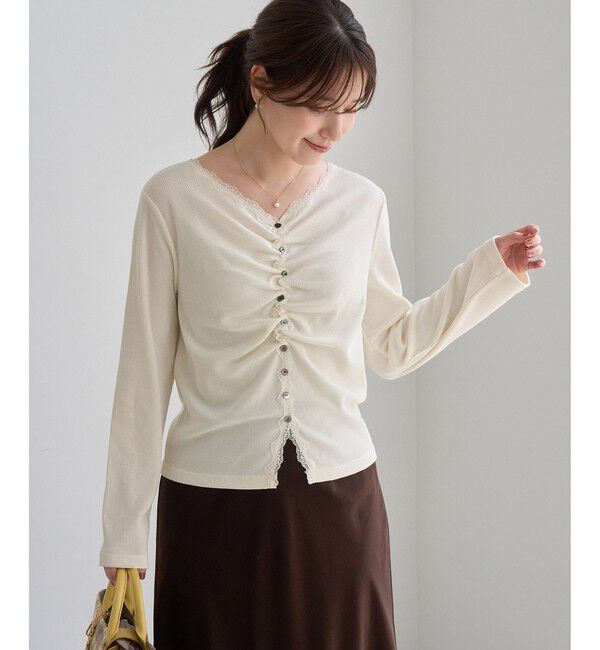 Rope&rsquo;Picnic「フロントギャザーVネックカットトップス」|Tシャツ・カットソー|