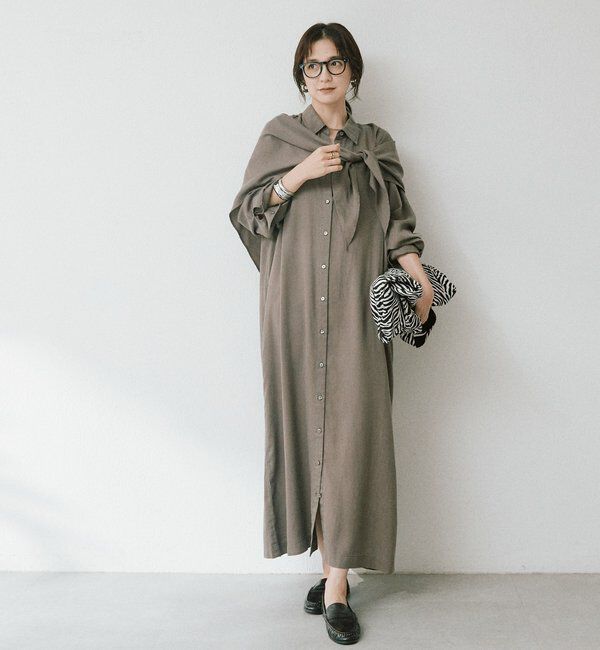  「ストール付ロングシャツワンピース」|ワンピース|