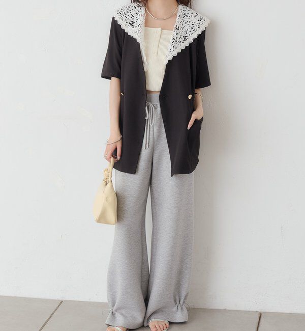  「レース付け襟半袖ジャケット」|テーラードジャケット|