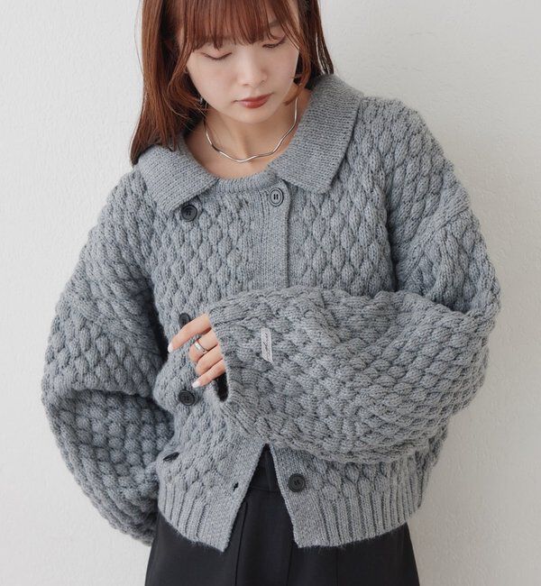 「【BRN／WEB限定カラー】ぽこぽこダブルボタンカーディガン」|カーディガン|グレー