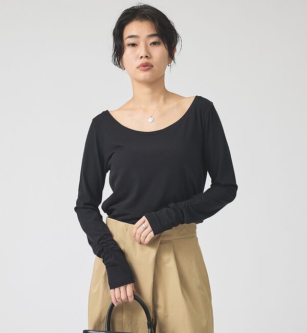 Rouge vif「前後2wayシャーリングスリーブプルオーバー/ロングスリーブTシャツ」|Tシャツ・カットソー|ブラック