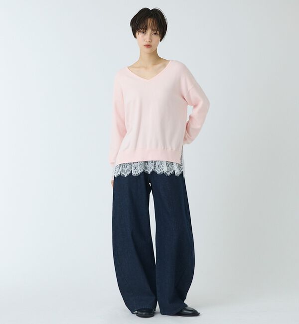 abahouse mavie「裾レースVネックプルオーバー」|ニット・セーター|