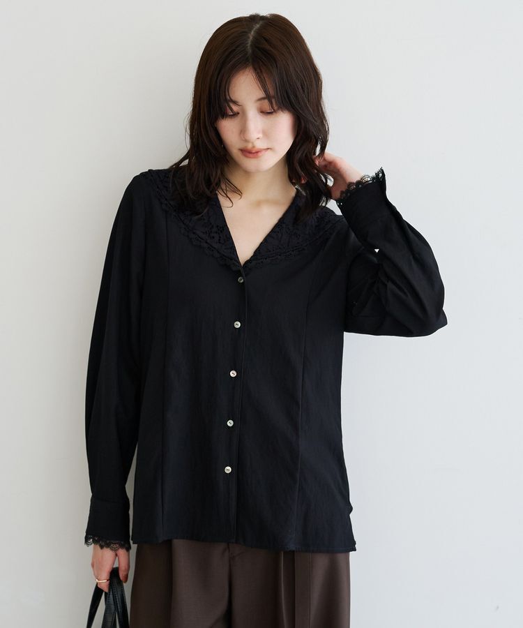 YECCA VECCA「レースカラーブラウス」|シャツ・ブラウス|Black
