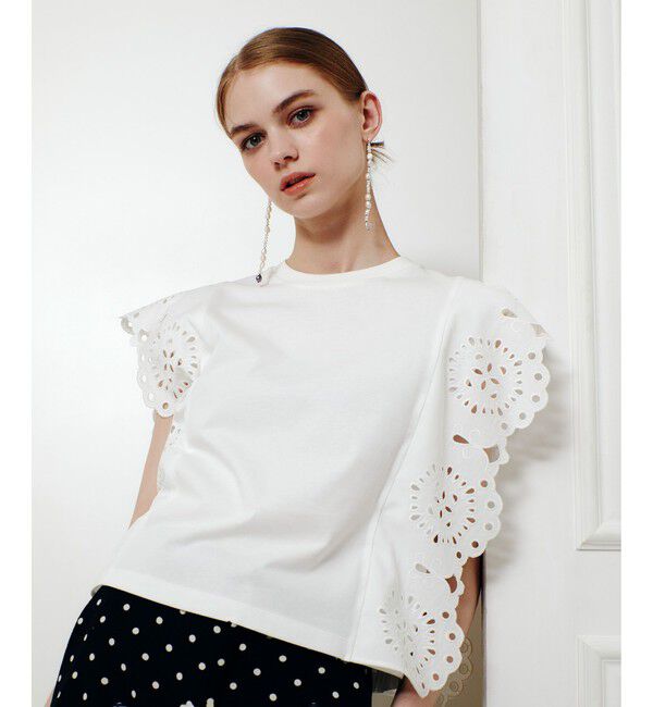 LOULOU WILLOUGHBY「スカラレーストリミングＴシャツ」|Tシャツ・カットソー|オフホワイト