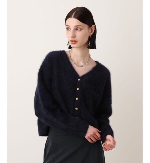 allureville「カシミヤブレンドファー加工Vカーディガン」|カーディガン|ネイビー