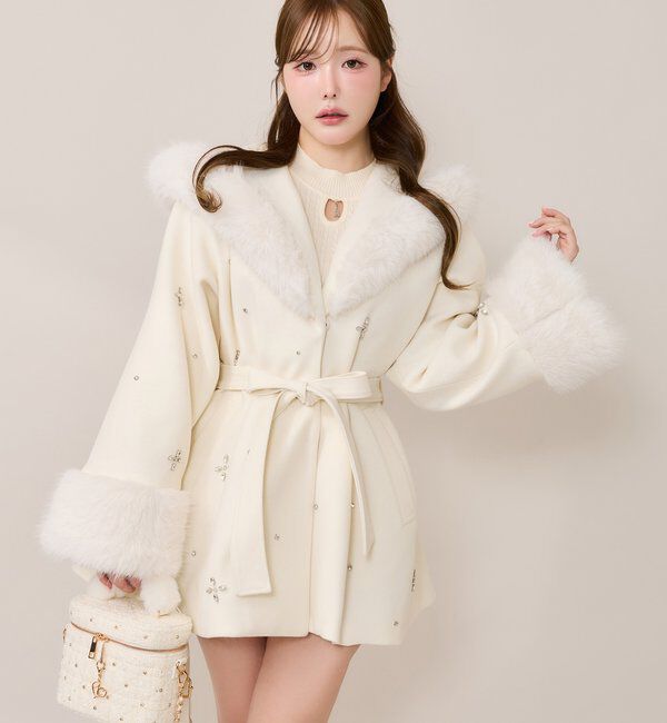  「【Premium order】ビジューフェイクファー女の子コート」|その他|