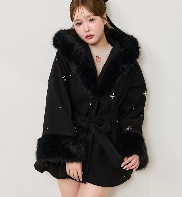  「【Premium order】ビジューフェイクファー女の子コート」|その他|