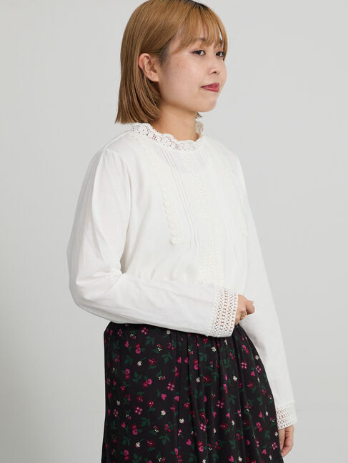 Samansa Mos2「【抗菌防臭】スタンドネックレースカットソー」|Tシャツ・カットソー|オフホワイト