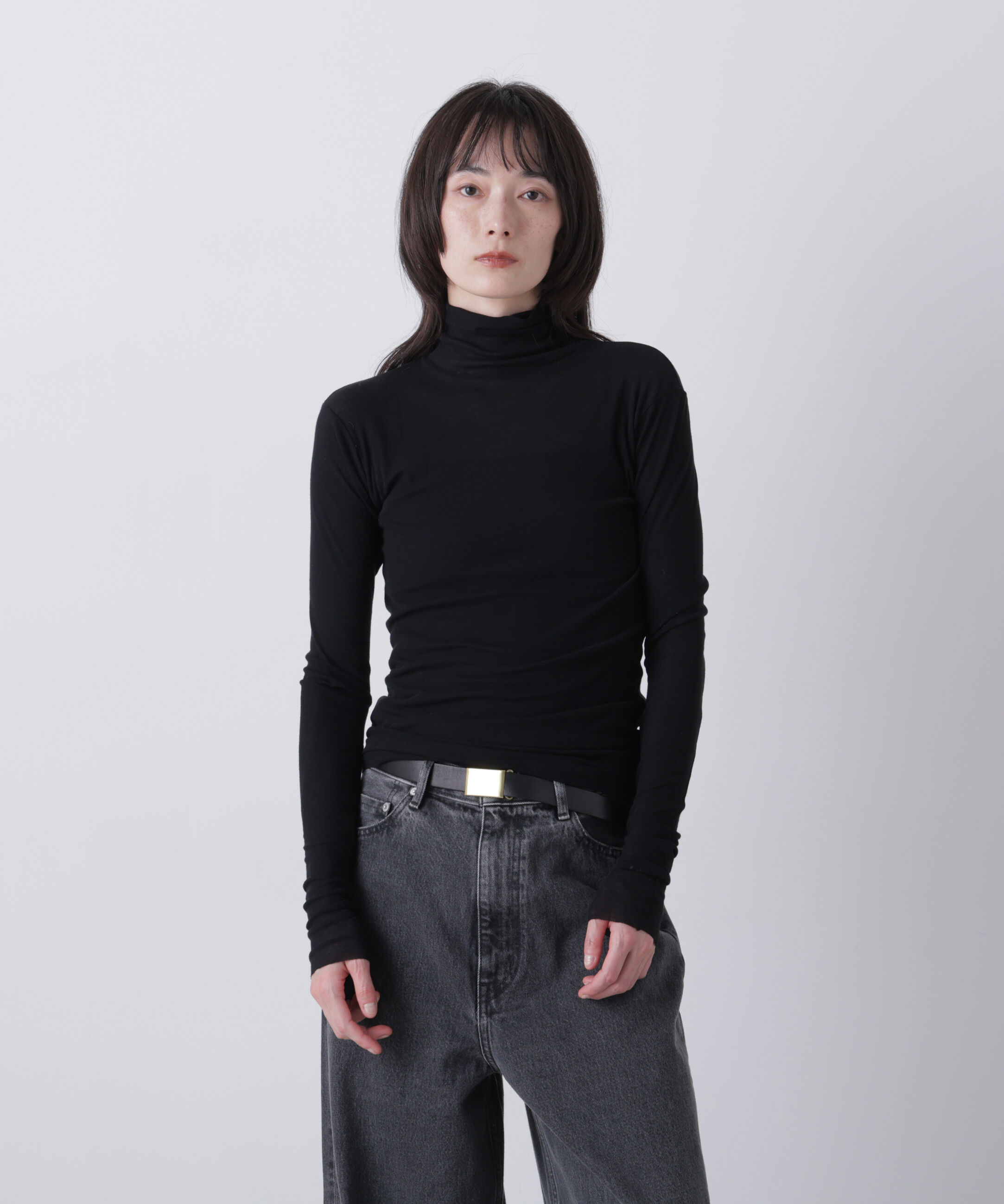 YLEVE 「YLEVE / SHEER HIGH-TWIST RIB JERSEY TURTLENECK PULLOVER」|Tシャツ・カットソー|BLACK