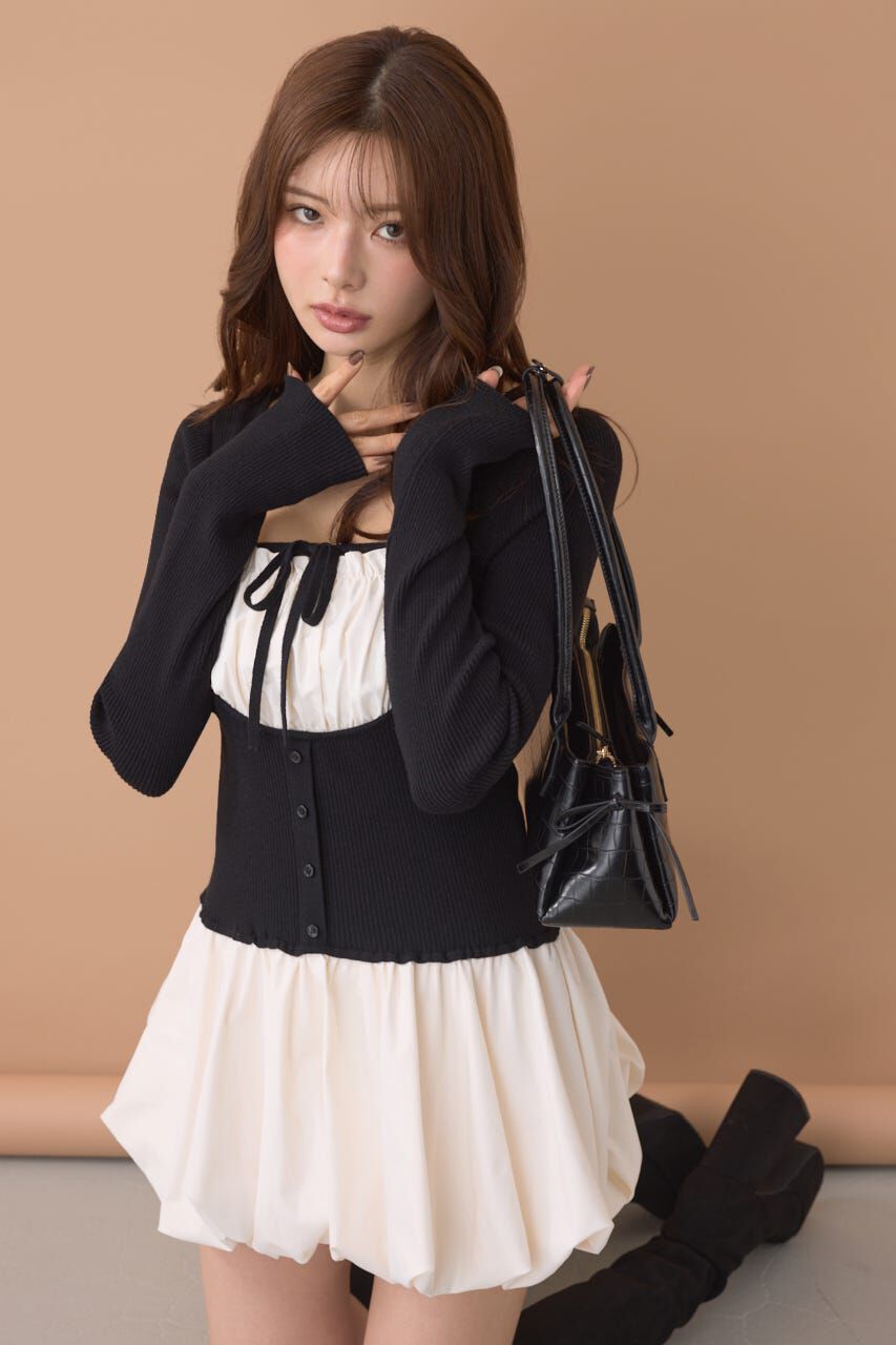 rienda「ドッキングバルーンミニワンピース」|ワンピース|BLK