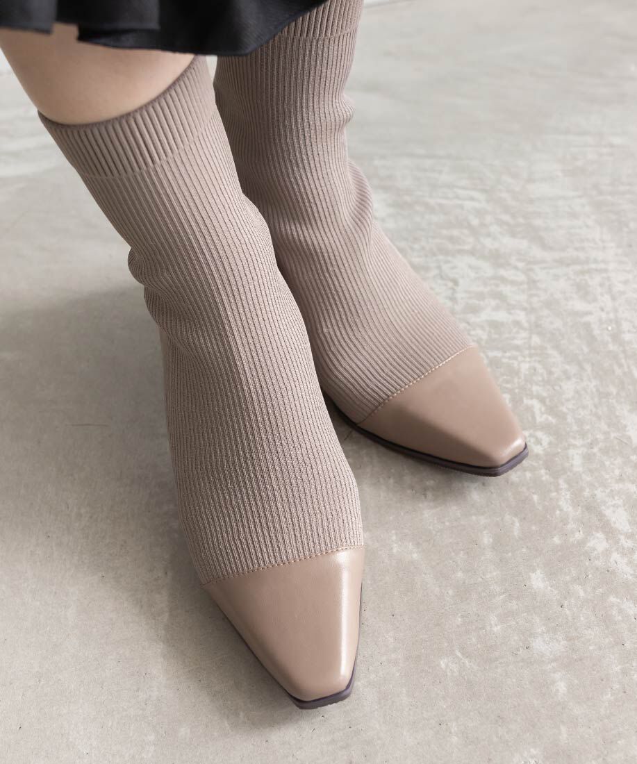  「【SUSTAINABLE】ベーシックニットブーツ」|ショートブーツ|