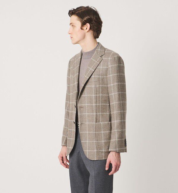 UNITED ARROWS「ブークレ ウィンドウペン シングル 3ボタン テーラードジャケット CーMODEL」|テーラードジャケット|BEIGE