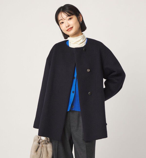 UNITED ARROWS green label relaxing「［size SHORTあり］アンゴラビーバー ミドルコート」|ノーカラーコート|NAVY