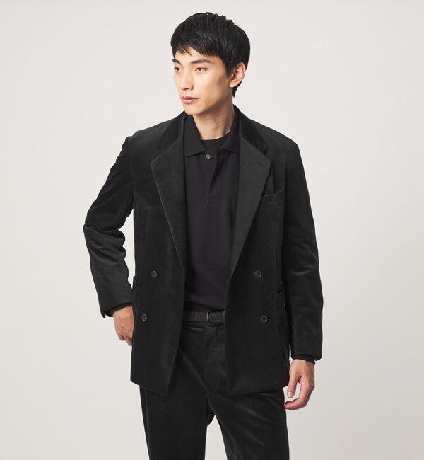 UNITED ARROWS green label relaxing「ベロア ツイル ダブルブレスト 4B ジャケット」|テーラードジャケット|BLACK