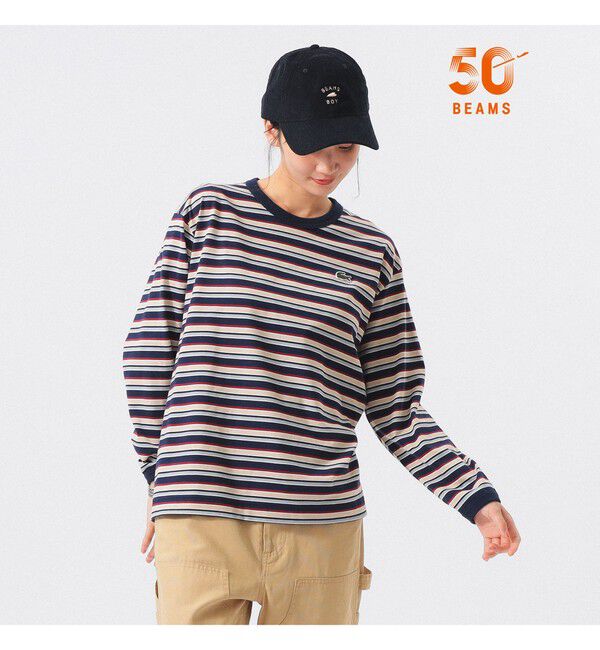 BEAMS SELECTION for WOMEN「【別注】LACOSTE for BEAMS BOY / マルチ ボーダー Tシャツ」|Tシャツ・カットソー|166_MARINE