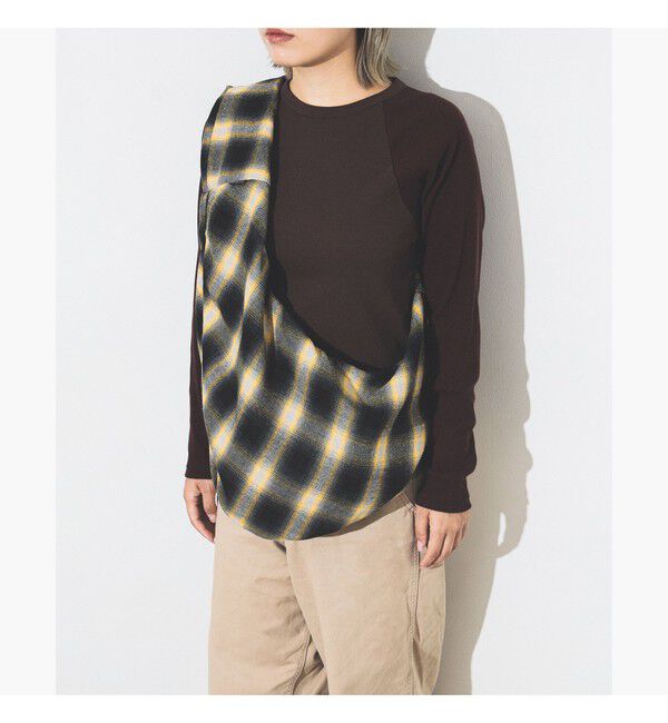 bPr BEAMS「オンブレチェック ラウンドショルダーバッグ」|ポーチ|YELLOW
