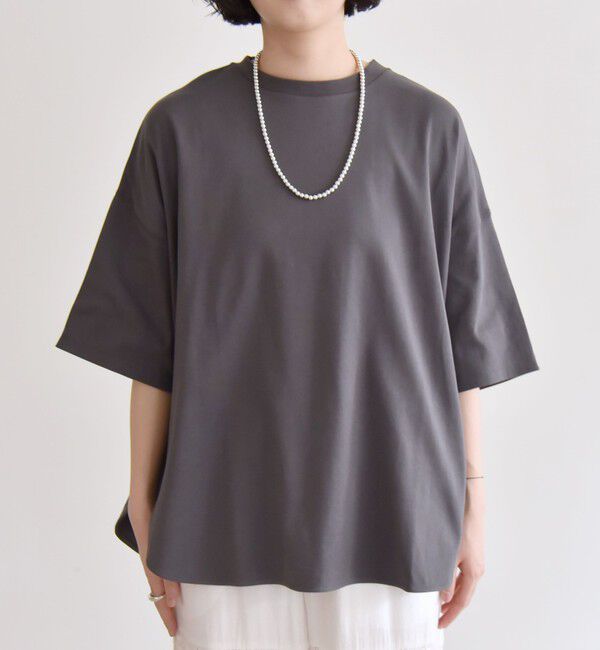 quaranciel「quaranciel:〈接触冷感/汗染み防止加工/洗濯機可能〉ラウンドヘム クルー ビッグ TEE」|Tシャツ・カットソー|