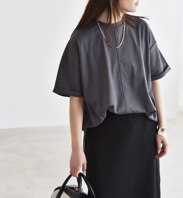 quaranciel「quaranciel:〈接触冷感/汗染み防止/洗濯機可能〉スリット ルーズ チュニック TEE」|Tシャツ・カットソー|