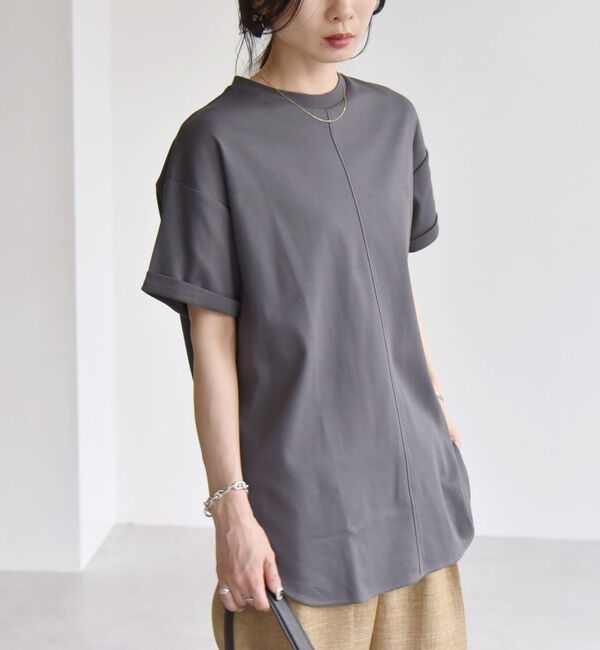 quaranciel「quaranciel:〈接触冷感/汗染み防止/洗濯機可能〉スリット ルーズ チュニック TEE」|Tシャツ・カットソー|