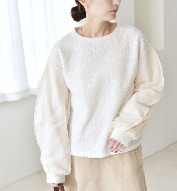 quaranciel「quaranciel:〈洗濯機可能〉ボア &times; チュール コンビ クルーネック プルオーバー」|プルオーバー|