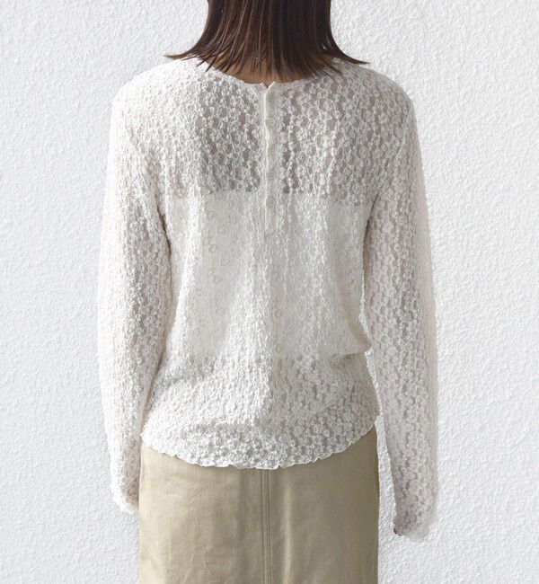 SHIPS for women「〈手洗い可能〉ラッセル レース ヘンリー ネック 2WAY プルオーバー」|Tシャツ・カットソー|