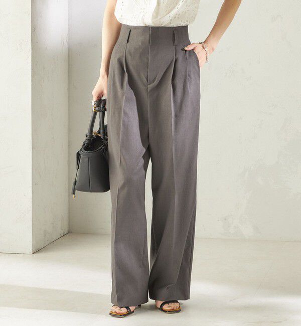 SHIPS for women「〈UVカット / 吸水速乾 / 手洗い可能〉綿麻混 オックス 2タック ストレート パンツ」|その他|