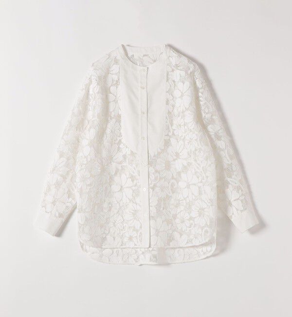 quaranciel「quaranciel:〈手洗い可能〉デニム フラワー レース バンドカラー シャツ」|シャツ・ブラウス|