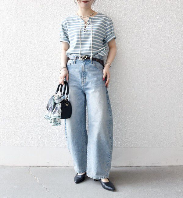 SHIPS any「SHIPS any:〈洗濯機可能〉マリンボーダー レースアップ ショートスリーブ TEE」|Tシャツ・カットソー|