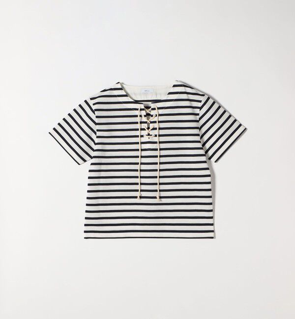 SHIPS any「SHIPS any:〈洗濯機可能〉マリンボーダー レースアップ ショートスリーブ TEE」|Tシャツ・カットソー|