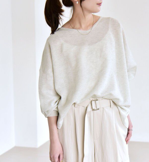 quaranciel「quaranciel:〈手洗い可能〉シアー 2way Vネック ドルマン ニット プルオーバー」|ニット・セーター|シルバー