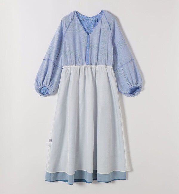 quaranciel「quaranciel:〈洗濯機可能〉フラワー スカーフ プリント Vネック フレア ワンピース」|ワンピース|