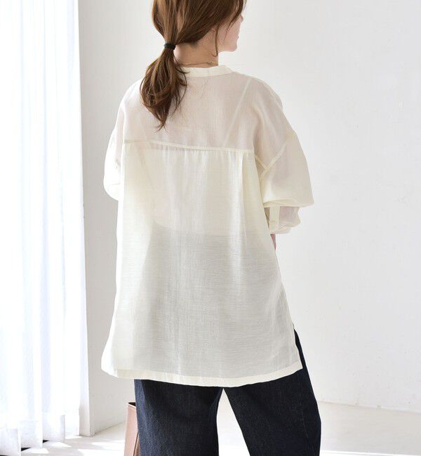 quaranciel「quaranciel:〈洗濯機可能〉リネン ミックス バンドカラー ポケット シャツ」|シャツ・ブラウス|