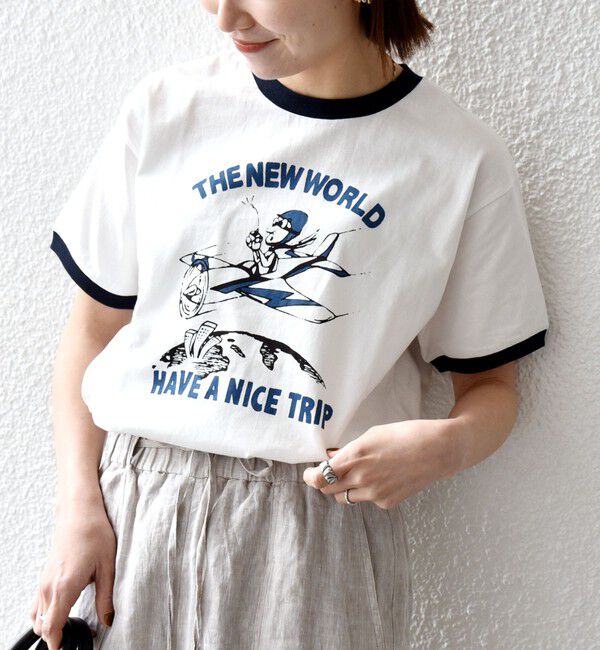 SHIPS any「【SHIPS any別注】THE KNiTS:〈洗濯機可能〉ロゴ プリント リンガー TEE」|Tシャツ・カットソー|