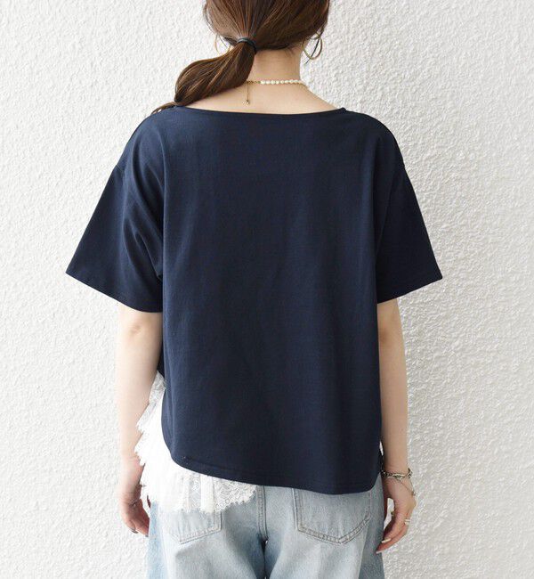 SHIPS any「〈洗濯機可能〉レース ヘム アシンメトリー ショートスリーブ TEE」|Tシャツ・カットソー|