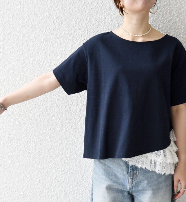SHIPS any「〈洗濯機可能〉レース ヘム アシンメトリー ショートスリーブ TEE」|Tシャツ・カットソー|