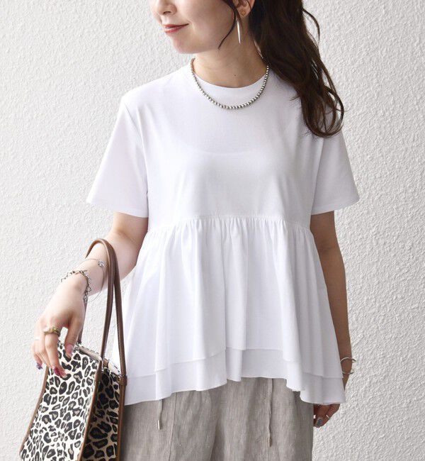 SHIPS any「〈洗濯機可能〉ジャージー ダブルヘム ペプラム TEE」|Tシャツ・カットソー|