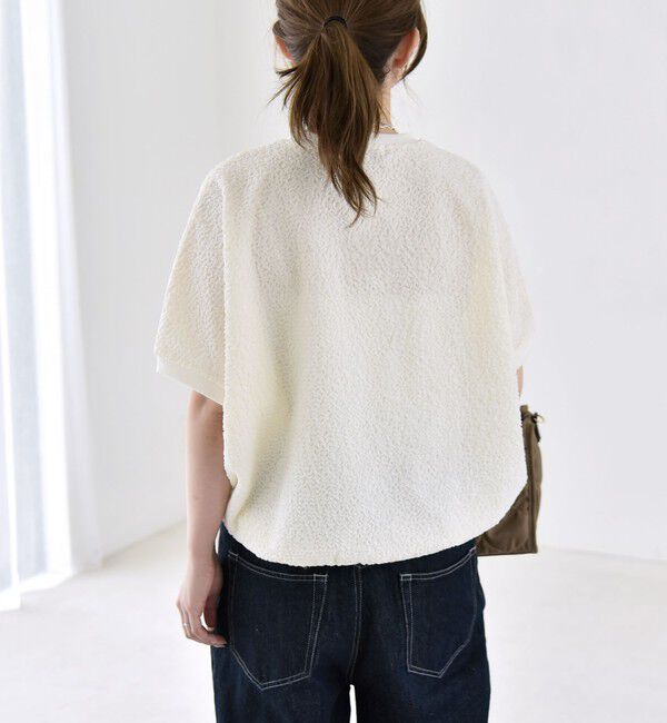 quaranciel「quaranciel:〈洗濯機可能〉カットジャカード ルーズ フレンチスリーブ プルオーバー」|Tシャツ・カットソー|