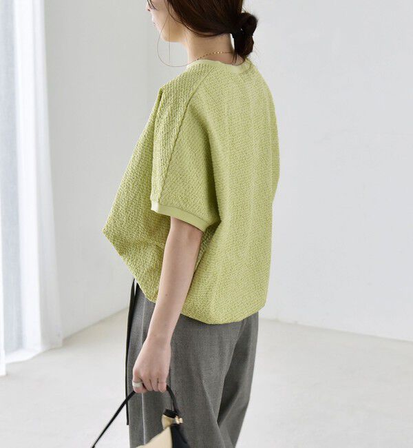 quaranciel「quaranciel:〈洗濯機可能〉カットジャカード ルーズ フレンチスリーブ プルオーバー」|Tシャツ・カットソー|