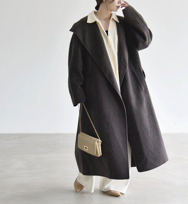 quaranciel「《予約》リバー ショールカラー ハイネック ロング ガウン コート」|チェスターコート|