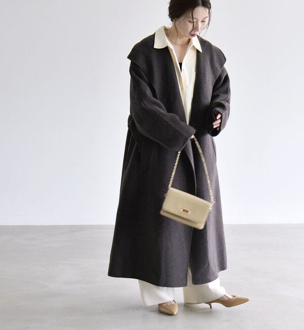 quaranciel「《予約》リバー ショールカラー ハイネック ロング ガウン コート」|チェスターコート|