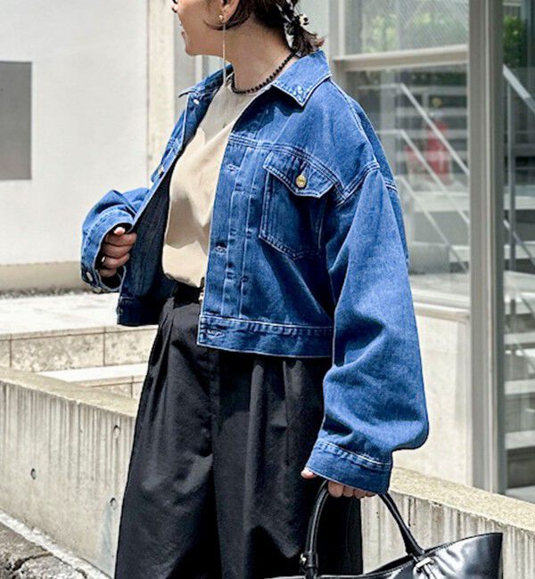 Rie Miller「【RM denim】バックひねりデザインショート丈Gジャン」|デニムジャケット|インディゴブルー