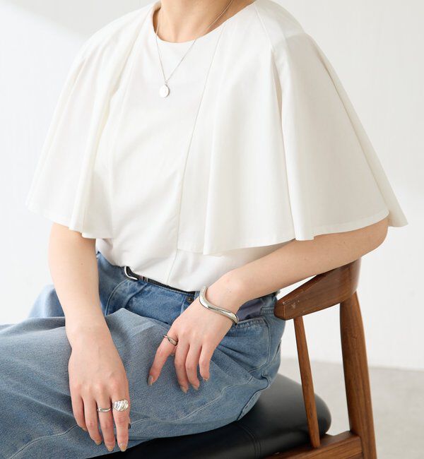  「【接触冷感/二の腕カバー】ケープデザインカットソー」|Tシャツ・カットソー|