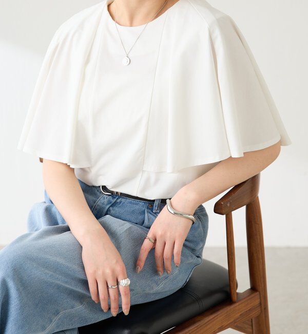  「【接触冷感/二の腕カバー】ケープデザインカットソー」|Tシャツ・カットソー|